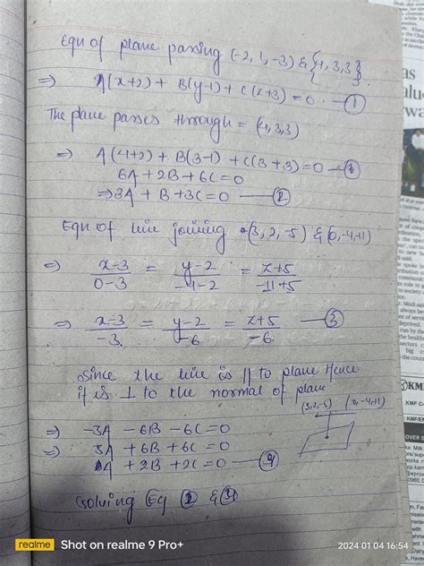 S.T the equation of the plane parallel to the join of (3, 2,-5) and (0 ...