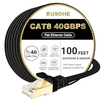 Cat7 Ethernet Cable 100 FT Black, BUSOHE Cat-7 Long Flat RJ45 Computer ...