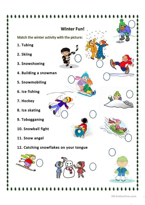 Winter Activities Worksheet 的图像结果