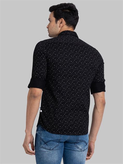 Parx Men Black Printed Slim Fit Full Sleeve Semi Cut Away Collar Shirt ...