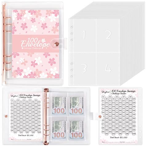 Skydue 100 Envelopes Challenge Binder With Laminated 5050 Tracker Sheet ...