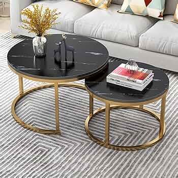 ETILAN Elegant Gold Metal Frame MDF Faux Marble top, Coffee Table Set 2 ...