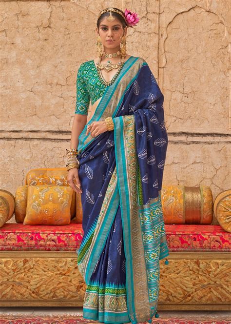 Shop Designer Patola Silk Royal Blue Saree Online India USA For Bride ...