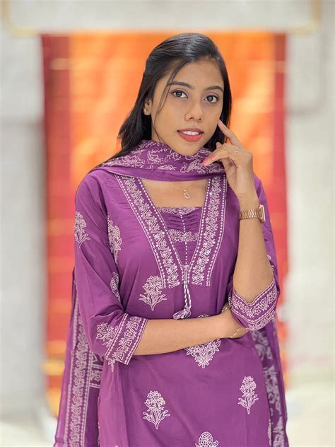 Printed With Sequence Highlighted Cambric Cotton Kurta Set | SJL155 ...