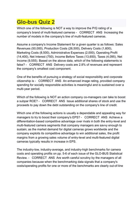 Glo-bus Quiz 2 Latest Questions and Answers 2024 (Verified by Expert ...