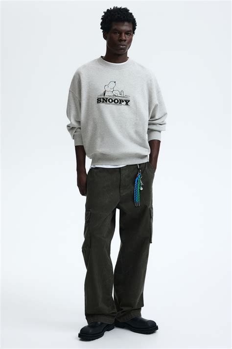 Oversized Fit Printed sweatshirt - Grey marl/Snoopy - Men | H&M IN
