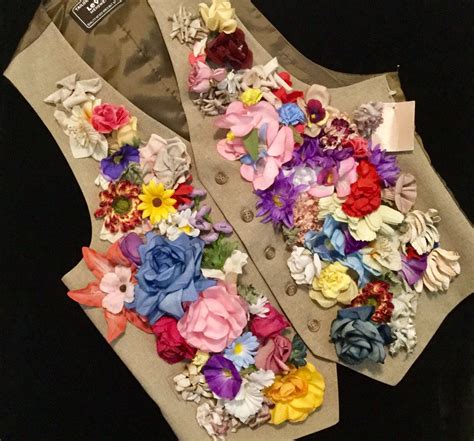 1970 Floral Vest Waistcoat/levi's Action Suit/multicolor Silk Flowers ...