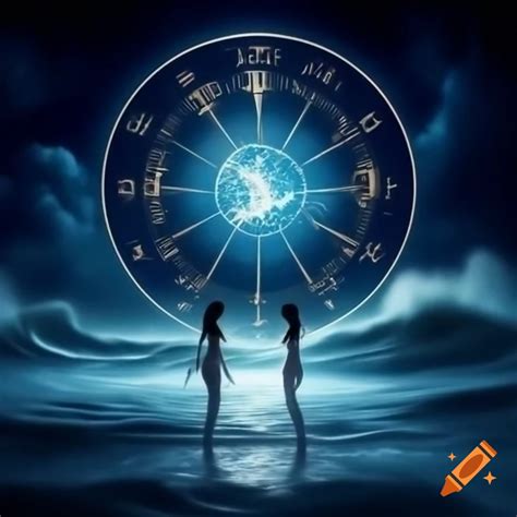 Artistic representation of gemini and aquarius zodiac signs standing ...