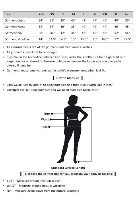 SIZE CHART FOR WOMEN