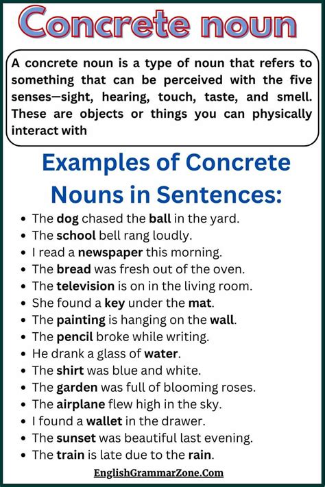 120 Concrete Noun Explanation With Example Sentence