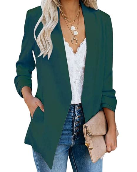 Buy Ofenbuy Womens Casual Blazer Ruched 3/4 Sleeve Open Front Relax Fit ...