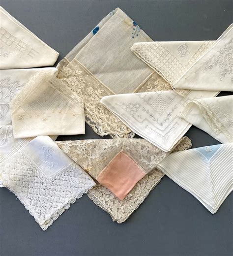 Vintage Antique Handkerchief Set With Embroidered Initials and Lace ...