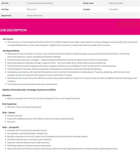 Senior Executive Talent Acquisition Jobs 2020 in Islamabad 2024 Job ...