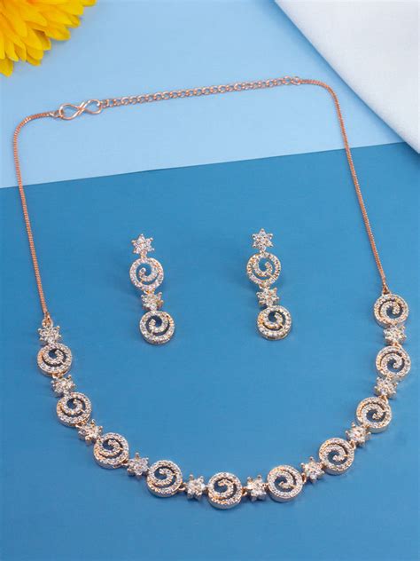 Rose Gold Plated American Diamond Jewellery Set – PRIVIU LIFESTYLE ...