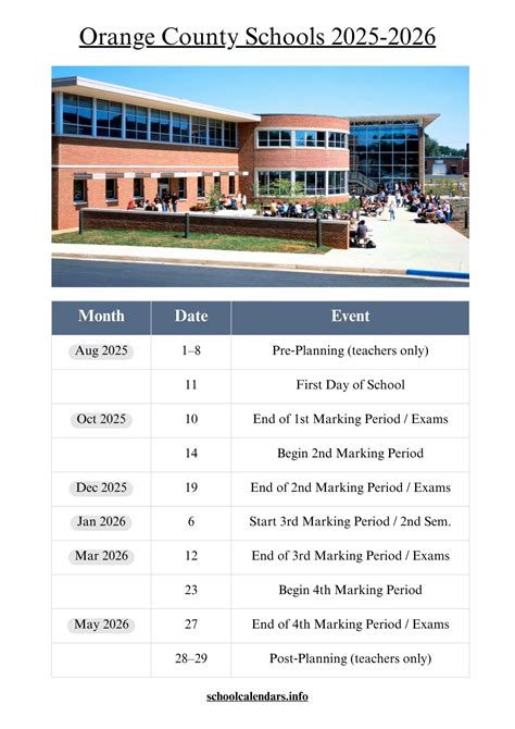 Orange County Schools Calendar Overview