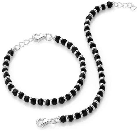 DHRUVS COLLECTION 925 Pure Silver Black Beads Crystal Nazariya Bracelet ...