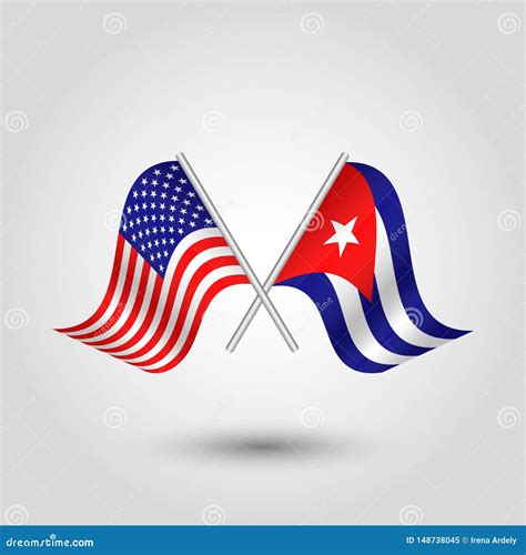 Vector Two Crossed American Cuban Flags on Silver Sticks - Symbol of ...