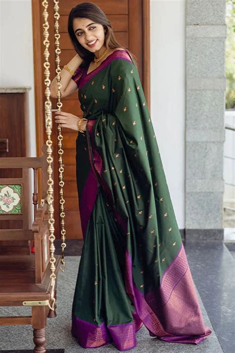 Green Color Banarasi Zari Weaving Silk Saree For Womens ...