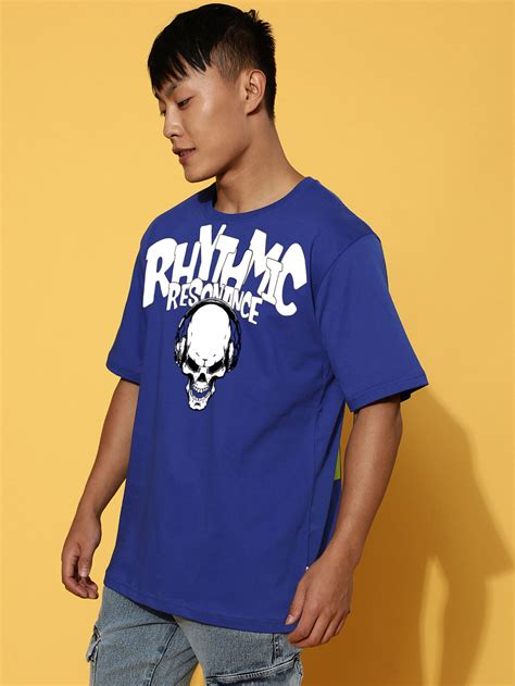 RHYTHMIC Royal Blue Oversized Typographic Front Printed T-shirt – Veirdo