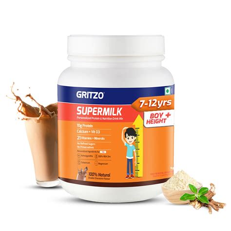 Buy Gritzo SuperMilk Height+ (7-12y Boys), 10g Protein Powder (Double ...