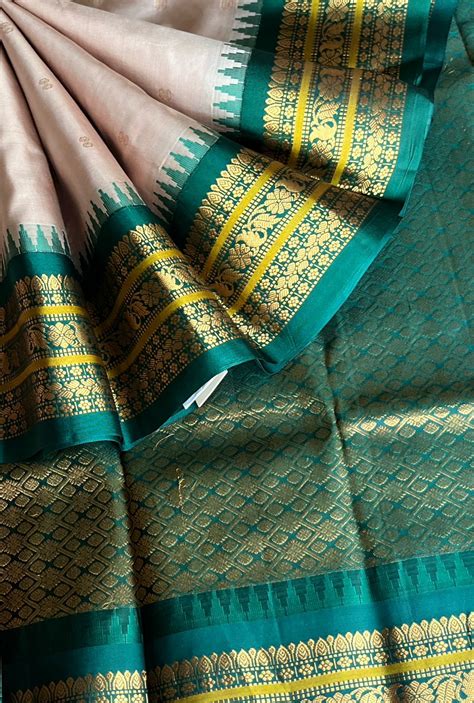 Handwoven Gadwal Pure Silk Saree (Beige)-3895 – FABK