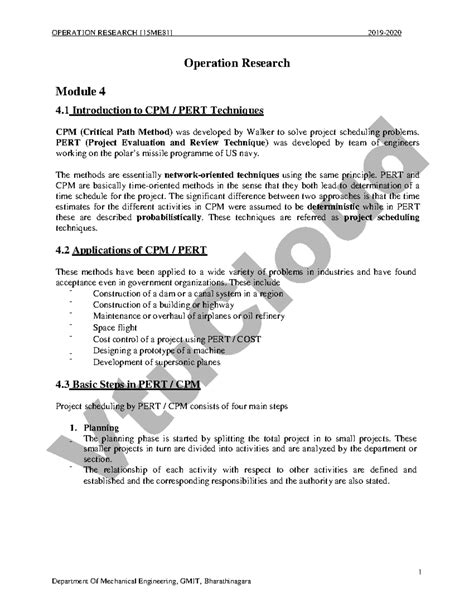 OPERATION RESEARCH M4: CPM and PERT Techniques Overview - Studocu