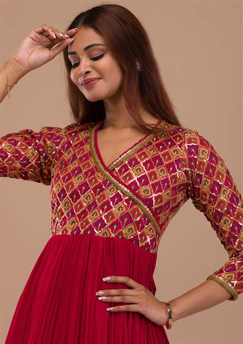 Buy Maroon Sequins Georgette Readymade Anarkali Suit - Koskii