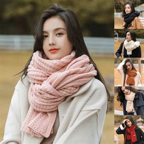 Women's Warm Long Scarves Winter Scarfs Pure Color Scarf Tassel ...