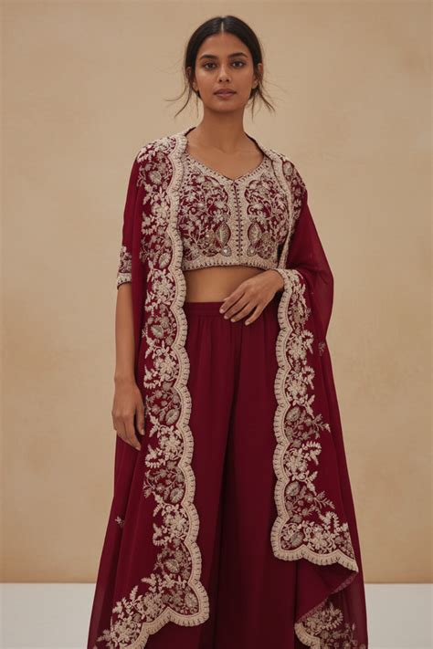 Maroon Dola Readymade and Sharara Set With Shrug – The Panna Shop