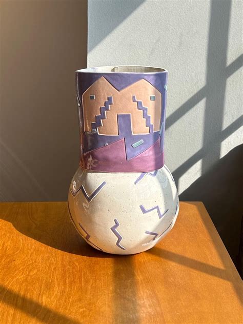 1991 Sgraffito Demery Vase Memphis Style Southwest Pottery - Etsy