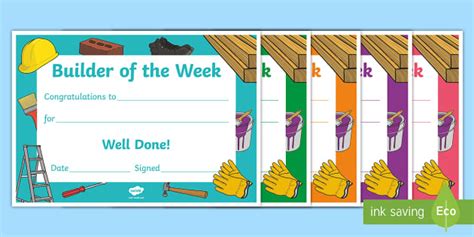 Builder of the Week Certificates (teacher made) - Twinkl