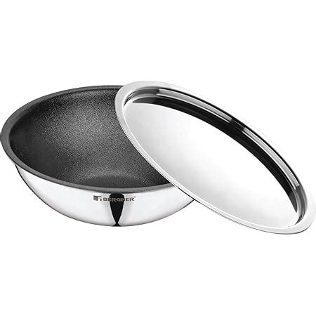 BERGNER Hitech-Peek Triply Stainless Steel Tasla/Tasra Kadai with Steel ...