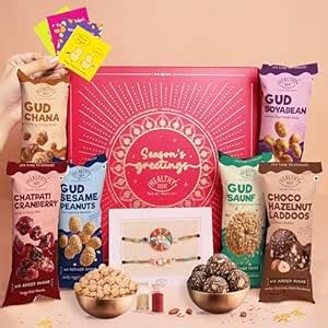 Healthy Treat Anmol Rishta Rakhi Gift Hamper | 9 item Rakhi Hamper For ...