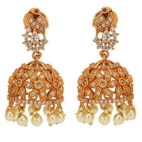 Shop Stunning Pearl Flower Peacock Jhumka Earrings-Matt Gold Tone ...