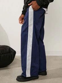 Forever 21 Wide Leg Track Pants In Navy With White Side Panel | SHEIN USA