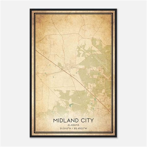 Vintage Midland City Alabama Map Poster, Midland City AL City Road Wall ...