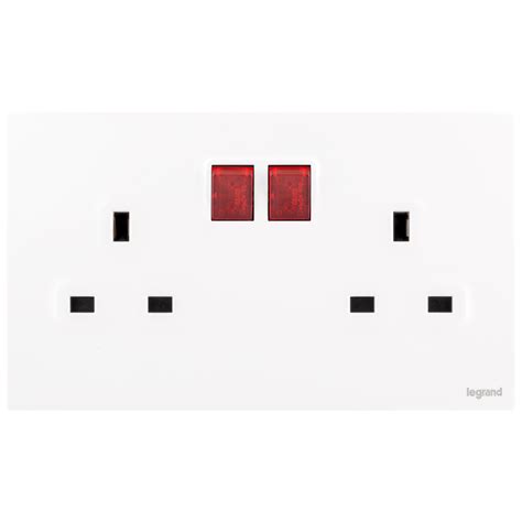 Mallia Senses - 2 gang BS switched socket outlet single pole - with LED ...