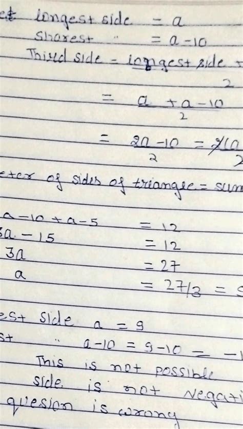 In a triangle, the shortest side is 10 m less than the longest side.the ...