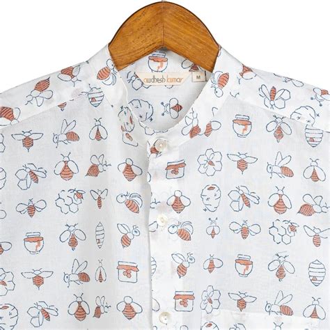 Full Sleeve Indian Hand Block Print Shirt Honey Bee Coral Design Shirt ...
