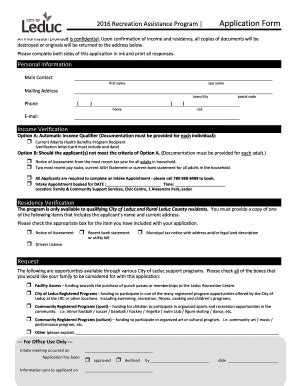 Fillable Online 2016 Recreation Assistance Program Application Form Fax ...