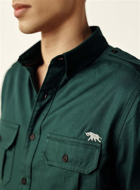 Buy Field Olive Cotton Twill Utility Shirt | Casual Green Solid Shirt ...