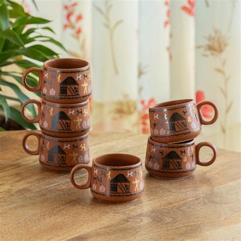 Buy ExclusiveLane 'Warli Village Tales' Ceramic Tea Cups Set of 6 for ...