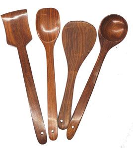 ZARA FURNITURE Spatula Set of 4 - Neem Wood Cooking Ladles (Wooden ...
