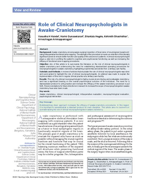 Role of clinical neuropsychologists in - © 2021 Neurology India ...