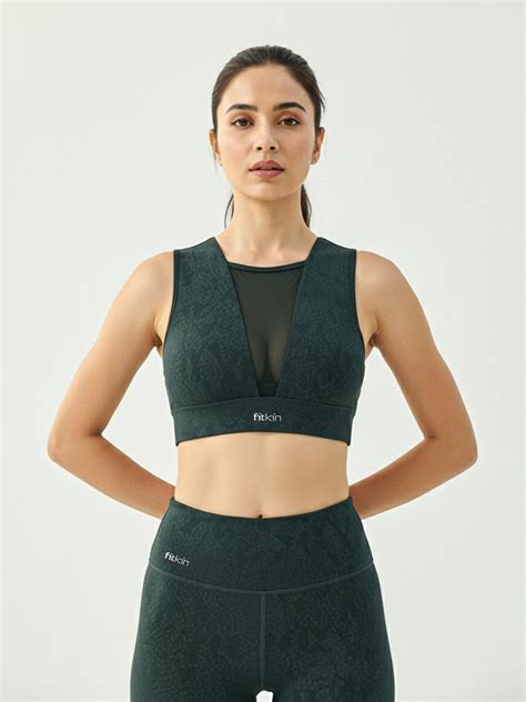 Fitkin Luxe Green Snake Print Sports Bra