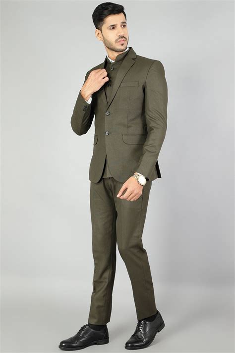 Buy Polyester Cotton Plain Green Three Piece Suit From WINTAGE Online