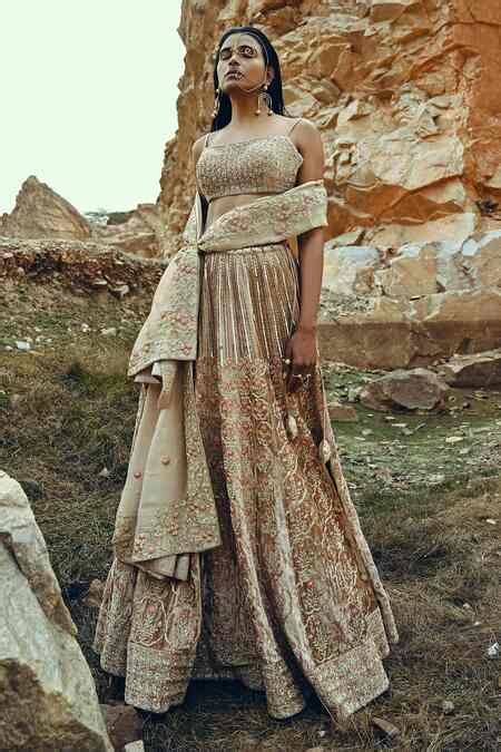 Buy Beige Velvet, Viscose Organza Nakshi Floral Embroidered Bridal ...