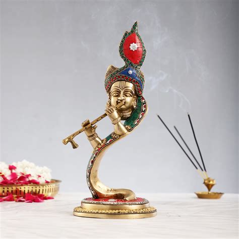 Lord Krishna Brass Idol - Modern Design - Ideal Showpiece - 13.5 inch ...