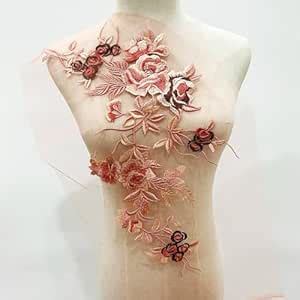 S.A.V.I 3D Floral Embroidered Applique Patch – Peach, Red & Gold Lace ...