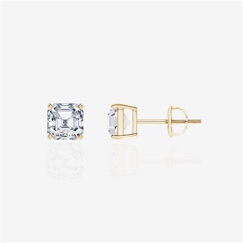 Asscher Cut Lab Grown Diamond Stud 14k Gold Earrings – Caratbazaar